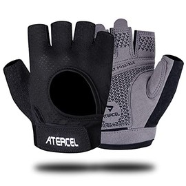 ATERCEL Fitness Gloves, Cycling Gloves for Men and Women, Breathable Training Gloves for Strength Training, Bodybuilding, Weight Sports & Crossfit Training, Grey, M