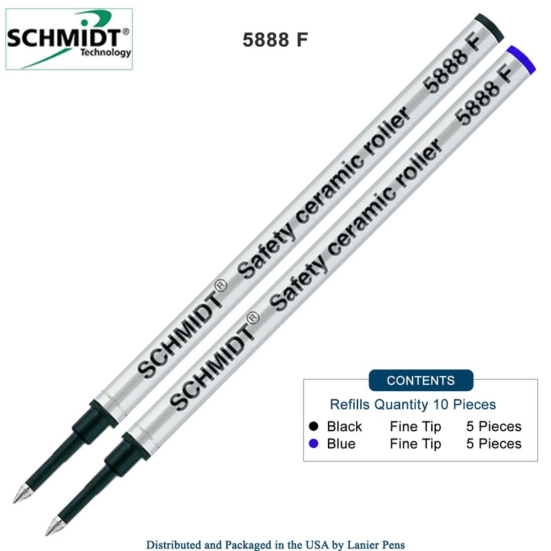 Schmidt 5888 Safety Ceramic Rollerball Metal Refill - Black, Blue