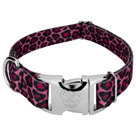 Country Brook Petz - Premium Pink Leopard Dog Collar - Animal Prints Collection with 9 Wild Designs (1 Inch, Medium)