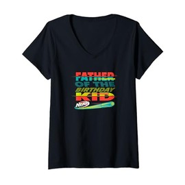 Womens Nerf Birthday Father Of The Birthday Kid Flying Dart Logo V-Neck T-Shirt