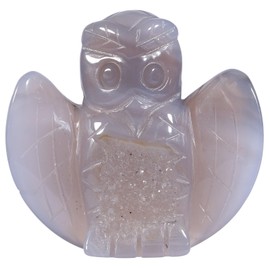TUMBEELLUWA Natural Geode Agate Small Owl Figurine Hand Carved Crystal Animal Statue for Home Office Shelf Decor Accents