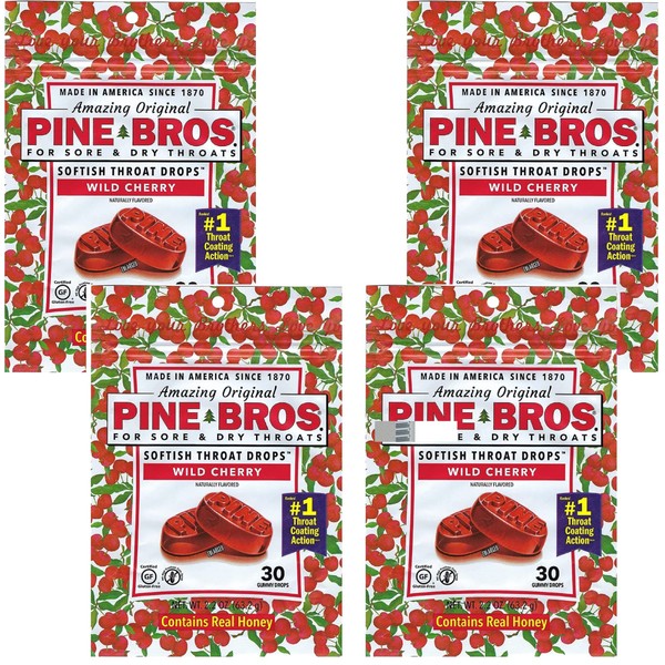 Pine Bros. Softish Throat Drops Wild Cherry - 30 count, Pack of 4