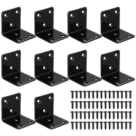 Angle Connectors, Perforated Plate Angle 90 Degrees, 40 x 40 x 40 mm Hole Angle Wood Connector, Heavy Duty Angle Mounting Angle Iron Angle Metal Angle Sheet Construction Angle - Black Pack of 10