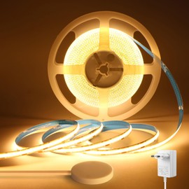 AIMENGTE COB LED Strip, 960 LED Warm White, 5 m, 24 V, 3000 K, Dimmable, with Touch and Hand Sweep Dimmer Switches, LED Strip CRI>90, for Home Decoration, DIY, Bedroom, Living Room, Understructure, TV