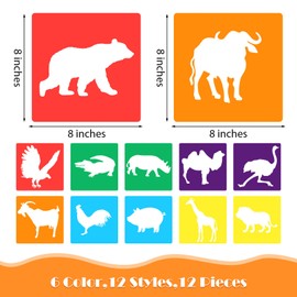 12 Pieces Animal Chalk Stencils for Kids, Reusable Drawing Stencils 8 Inch Sidewalk Chalk Stencil Painting Outside Large Washable Animal Themed Shape Template for Kids Toddlers Preschool
