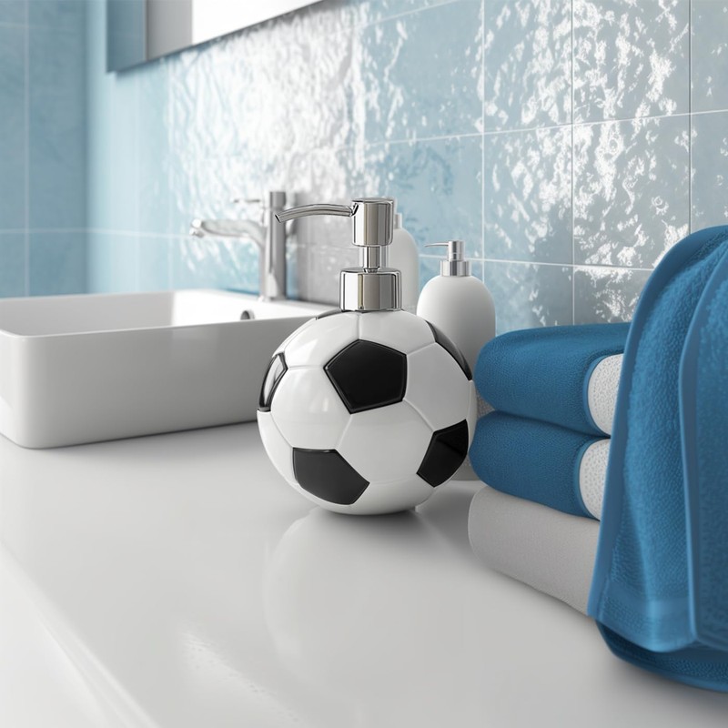 SOCOSY Ceramic Football Soap Dispenser, Hand Soap Dispenser with Pump,