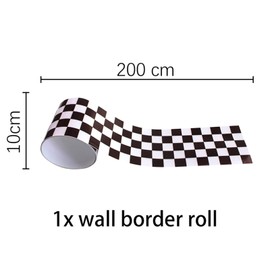 VisitRyl Peel and Stick Wallpaper Border Self-Adhesive Wall Border Sticker Room Decor Border Black and White Grid 10cm X 200cm(2 volumes)
