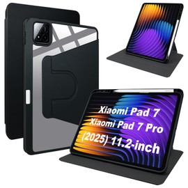 Suttkue for Xiaomi Pad 7 case, PC 360°Swivel case with Pen Slot, Lightweight,Scratch Resistant, Black case for Xiaomi Pad 7 11.2 inch 2025