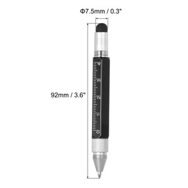 MECCANIXITY 6 in 1 Metallic Stylus Pen Aluminum Alloy Mini Capacitive Pens with Ballpoint Pen, Ruler, Screwdriver, Stylus, Keychain for Men and Women,Black