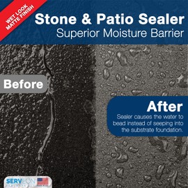 Serveon Sealants Natural Stone Sealer (Wet Look Matte Finish) Commercial Grade Outdoor Indoor Waterproof Grout Sealer Protects Pavers Pools Patios Decorative Landscape Stones (1 Gallon) H2800S