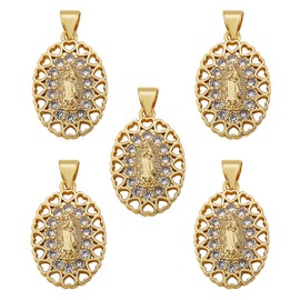 COGCHARGER 5 Pieces Oval Cubic Zirconia Charm Pendants Virgin Mary Charm Brass CZ Pendant for Jewelry Necklace Bracelet Earring Making Crafts, Brass+Cubic Zirconia