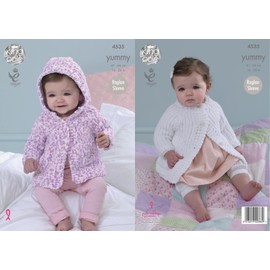 King Cole Baby Knitting Pattern Raglan Sleeved Hooded or Round Neck Jackets Yummy Chunky (4535)