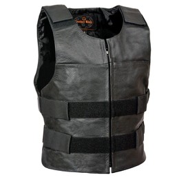 Milwaukee Leather SH1367Z Men's Black Leather Swat Style Rider Vest- Plain Back Panel for Club Patches - 56
