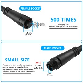 SinLoon 2 Wire Waterproof Connector Pigtail Cable Small Size M12 2 Pin Connector 18AWG IP68 Male Female Extension Cable for Indoor/Outdoor LED Strip Lights,20CM 1Pair (Male/Female Pigtail)
