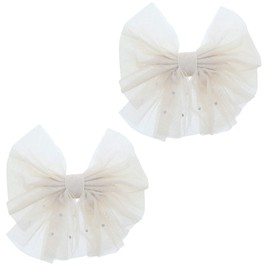 Large Chiffon Hair Bow With Rhinestones For Girls - Set of 2-Ivory
