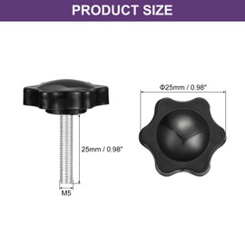 sourcing map 4Pcs Clamping Screw Knob, M5 x 25mm Hex Shaped Star Knob Plastic Grips Hand Tightening Screw Handle for Umbrella Base Mechanical Furniture, 25mm Dia
