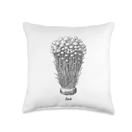 Fungi Mushroom Lovers Enoki Mushrooms Edible Fungi Throw Pillow, 16x16, Multicolor