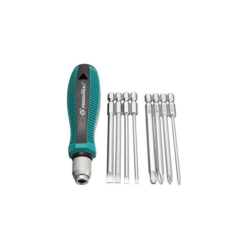 PENGGONG スクリュー ドライバ セット マグネット 8本 1/4 "6.35mm プラスマイナス ビット