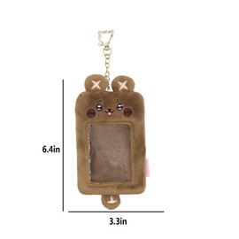 JUMISEE Plush Kpop Photocard Holder with Keychain, Cute Bear Photo Sleeve ID Bank Credit Card Holder Protector Stationery