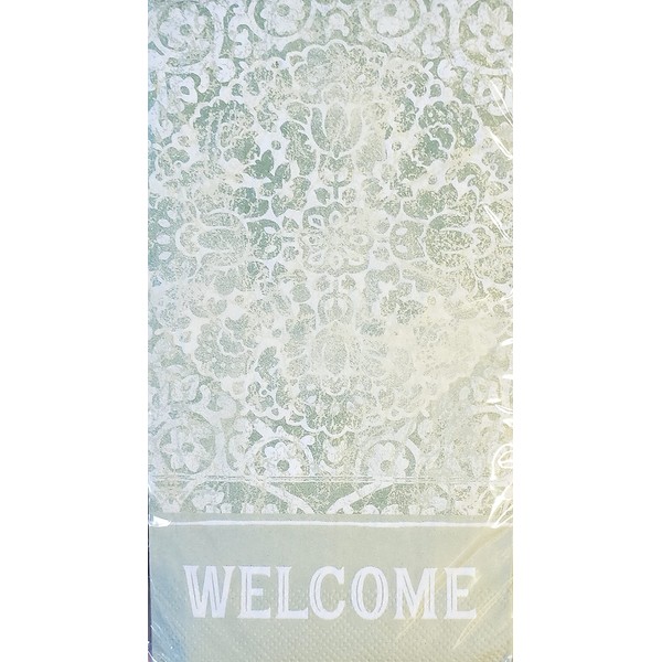 Nantucket Grainhouse Warm Welcome Sage Green and CreamWatercolor Stamped Floral Design Guest Hostess Dinner Paper Napkin, 4.25" x 7.75" folded, 20 count, 2 ply