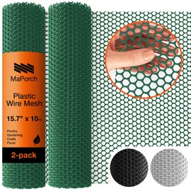 MAPORCH Plastic Wire Mesh Fence 15.7IN x 10FT Roll, 2-Pack Green - Ideal for Poultry, Dogs, Rabbit, Snake Barrier & Gardening - Durable Plastic Chicken Wire Mesh - Versatile Plastic Fencing