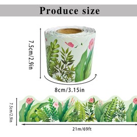 69 Feet Bulletin Board Borders, Straight Rolled Border Trim with Tropical Leaves Patterns for School, Classroom & Offices Decorate