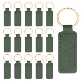PATIKIL 16pcs Leather Keychain Blanks, 72mm Sublimation Keychain Blanks PU Leather Key Chain Bulk Keyring with Rings for Name Tag Dog Cat Collar Keys, Rectangular,Dark Green
