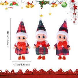 Hileyu Pack of 3 Christmas Elf Doll, Baby Elf on Shelf, Christmas Baby Tiny Christmas Elf for Girls and Boys, Novelty Toy, Christmas New Year, Gift Stocking Stuffers (Plaid Style)