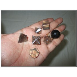 Jet International Women's Beautiful A++ Smokey Quartz 7 Stones Sacred Geometry Sets Gemstone Platonic Solid Top Grade Quality Merkaba Star W/ Velvet Pouch Attractive Cleansing Life Vitality Healing