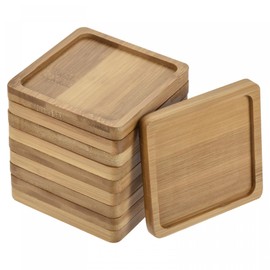 sourcing map Pack of 10 Flower Pot Saucers, 8 cm Square Flower Drip Tray Made of Bamboo for Indoor Use