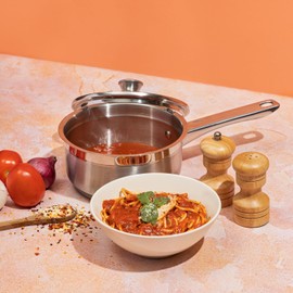 Vinod Two Tone Stainless Steel Saucepan with Glass Lid - 1.1 Litre, 14 cm | 6.2mm Thick | SAS Bottom | Sturdy Riveted Handle | | Induction Friendly - Silver