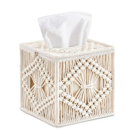 MEETOZ Tissue Box Cover Square, Woven Macrame Napkin Facial Paper Organizer, Boho Decor Tissues Holder for Bathroom Bedroom Dresser Living Room Office
