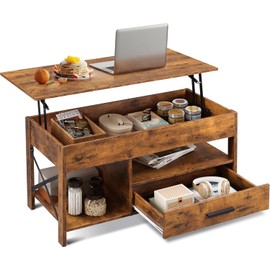 WLIVE Coffee Table, 39" Lift Top Coffee Table with Hidden Compartment, Storage Drawers and Storage Shelf for Living Room, Reception Room, Rustic Brown