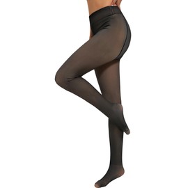 RISSCAN Fleece Lined Tights for Women Opaque Warm Control Top Pantyhose Thermal leggings Stirrup Footed Tights for Winter(85g No Fleece Translucent Black Footed,M)