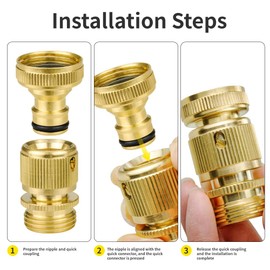 TMOK Quick Connect,Heavy-Duty Brass 3/4" GHT Brass Quick Connectors with 4 Garden Hose Rubber Washers & 1/2"*3/4" brass outdoor water fuacet
