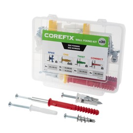 Corefix Complete Wall Fixing Kit (Pack of 30), Self Drilling Plasterboard Fixings, Raw Plugs and Screws & Cavity Wall Screws. Suitable for Plasterboard, Dot & Dab, Masonry & Cavity Walls.