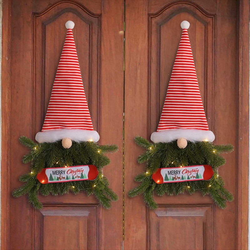 Upside Down Xmas Wreath Striped Tall Hat Faceless Doll Light
