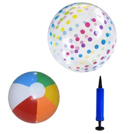 MAUDFEK 2 PCS Beach Ball, Inflatable Beach Ball for Beach Fun, Set of Two Beach Balls with Mini Pump, Durable Beach Balls Inflatable for Outdoor Activities, Family Games and Pool Parties