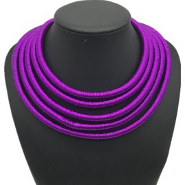 COLORFUL BLING Handwoven African Tribal Multilayer Chunky Statement Necklace Egypt Bib Collar Choker Costume Party Jewelry Accessories for Women-purple