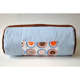 Bacati - 100% Cotton Percale Breathable Fabrics Nap Mat with Pillow for Toddler Boys, Measures 50 x 20 x 1.5 Inches, Ideal for Daycare and Preschool, Sleepovers (MOD Sports, Blue/Orange/Brown)