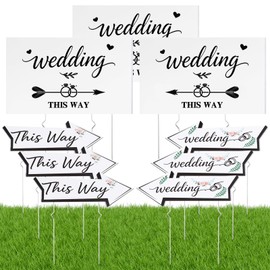 9 PCS Wedding This Way Sign Kit,Double Sided Wedding Direction Arrow & Parking signs with Metal Stakes, Wedding Signs for Ceremony,Reception, and Parking Area Outdoor Yard Lawn