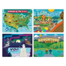 Chuckle & Roar - 4 Pack Tray Puzzles - USA Animal Map, Polar Animals, Adventure Awaits, Fair - Larger Pieces Designed for Preschool Hands - 36 & 48 PC Tray Puzzles