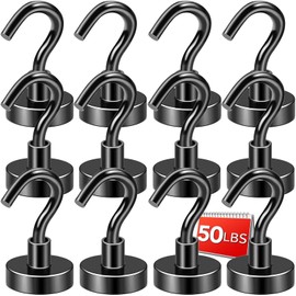 DIYMAG Black Magnetic Hooks, 50 LB Heavy Duty Strong Magnets with Hooks, Strong Rare Earth Neodymium Magnet Magnetic Hooks for Cruise Cabins Cruise Ship Essentials 12 Packs