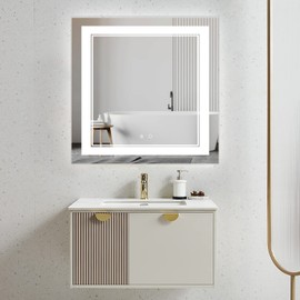 CFYLO 32" x 32" LED Bathroom Mirror with Lights, LED Mirror for Bathroom, Lighted, Anti-Fog, Dimmable Adjustable, 3 Colors, Vertical/Horizontal, CRI90+,Touch Button, Memory