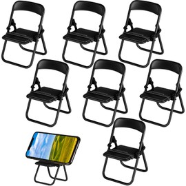 Flutesan 7 Pcs Mini Folding Chair Cell Phone Stand Desktop Foldable Mobile Phone Holder Folding Chair Cradle for Desk (Black,7 Pcs)