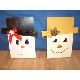 Reversible wooden scarecrow/snowman yard ornament snowman scarecrow sign handmade wooden scarecrow/snowman sign