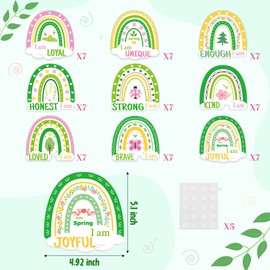 Yopyame 63pcs Hello Spring Boho Rainbow Motivational Cutouts Bulletin Board Decoration Set Springtime Boho Rainbow Positive Sayings Accents Cutouts Growth Mindset Inspirational Classroom Wall Decor