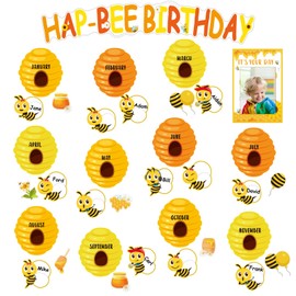 Qyeahkj Bee Birthday Bulletin Board Set Birthday Bee Hive Decorations Birthday Classroom Bulletin Board Honeycomb Cutouts Bee Bulletin Board Birthday Supplies for Teacher School Classroom Wall