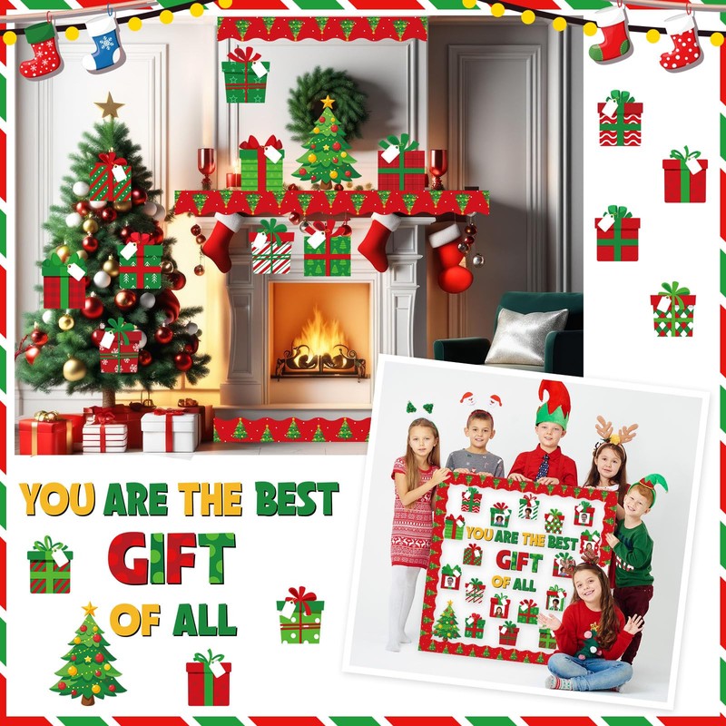 Moinchore 86 Pcs Christmas Bulletin Board with Christmas Tree Borders