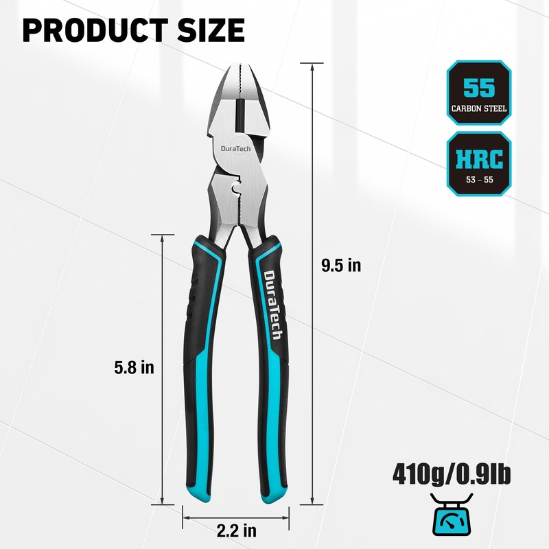 DURATECH 9.5 INCH High Leverage Linemans Pliers, Heavy Duty Side